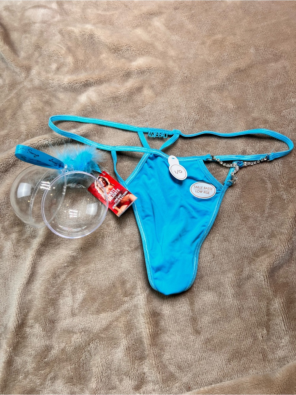 LA SENZA Festive Blue Crystal Thong Christmas Ornament - Sz L
